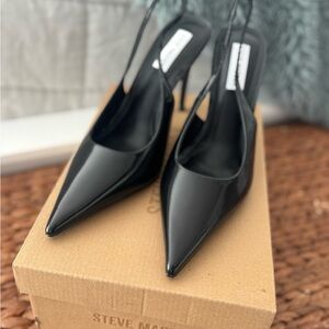 Steve Madden Black Patent Pointed Toe Slingback Heels